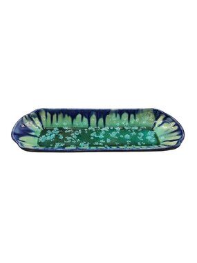 Edgecomb Potters French Bread Tray Green & Blue Crystalline Glaze Ceramic 15 x 6